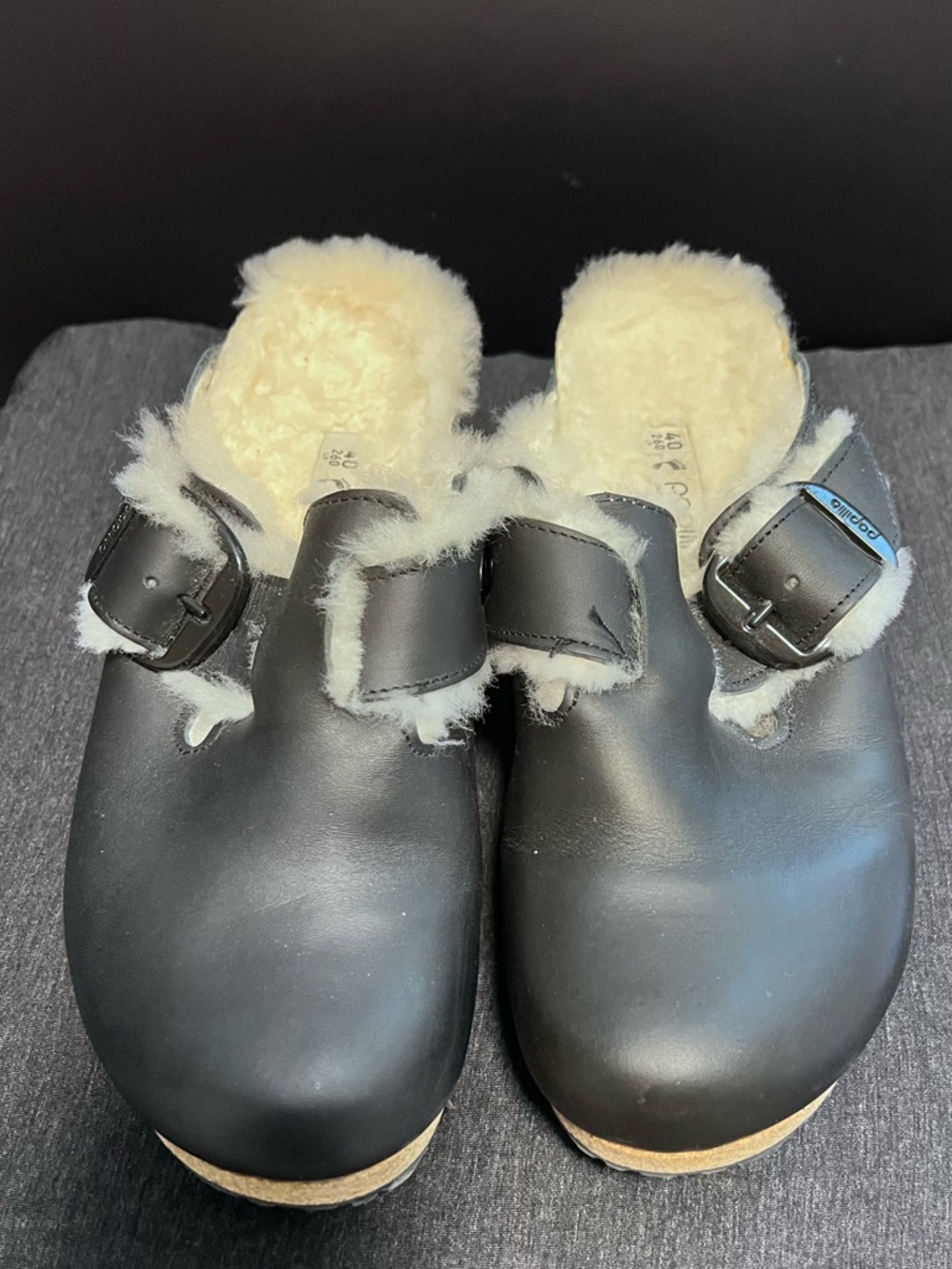 Birkenstock Papillio Black Mule with White Shearling lining